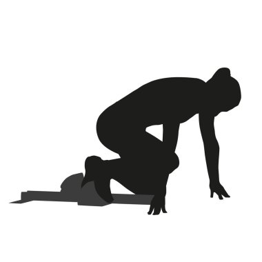 Kadın sprinter başlangıç bloğundan sıçramaları. Vektör siluet