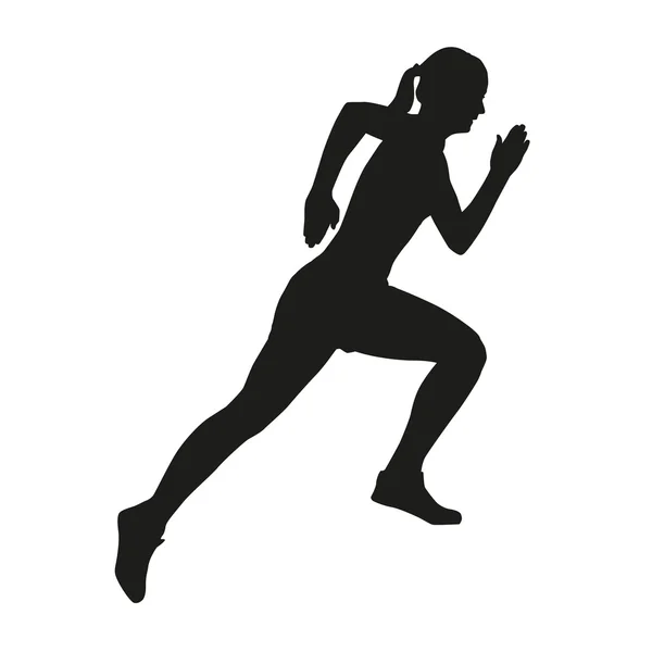 Running girl isolated vector silhouette — Stock Vector