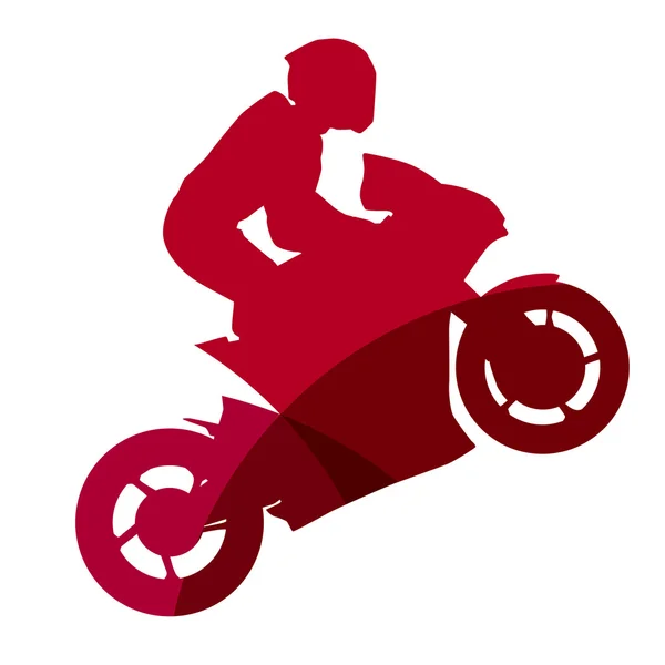 Silueta geométrica abstracta de motociclista rojo — Vector de stock