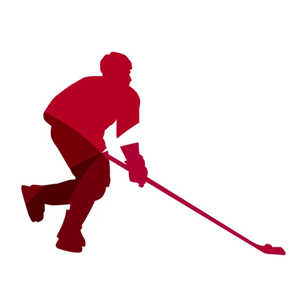 Silueta geométrica abstracta del jugador de hockey sobre hielo rojo — Vector de stock