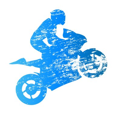 Scratched vector silhouette road motorbike rider. Wheelie clipart