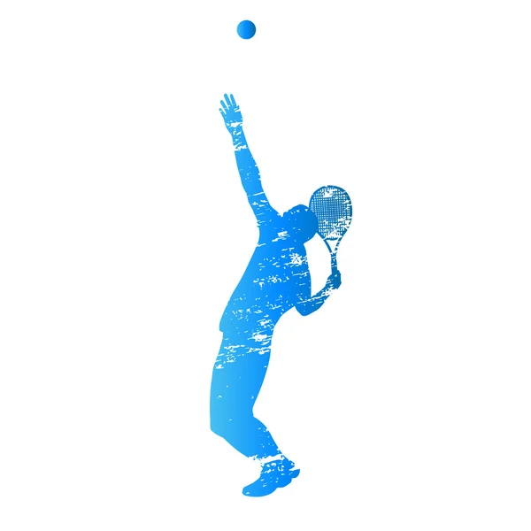 Scratched vector silhouette serving tennis player — Stock Vector