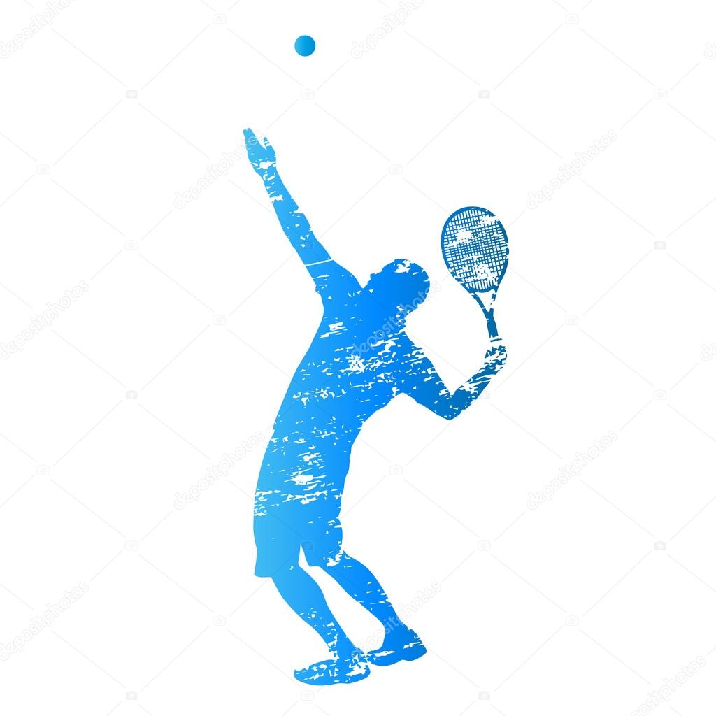Scratched vector silhouette serving tennis player