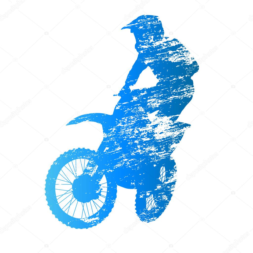 Scratched vector silhouette jumping motocross rider