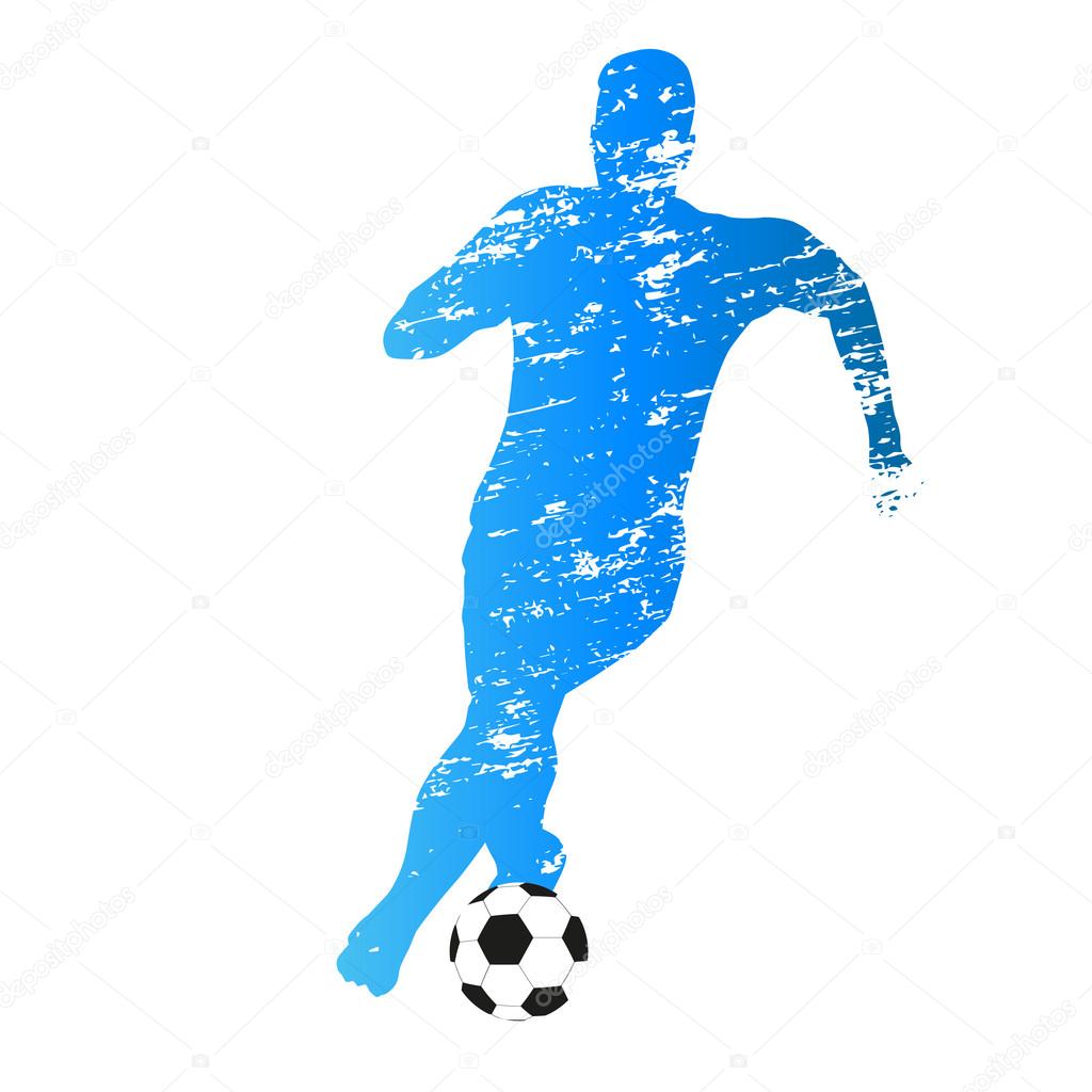 Scratched vector silhouette of running soccer player