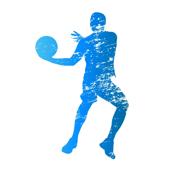 Scratched vector silhouette of jumping basketball player — Stok Vektör