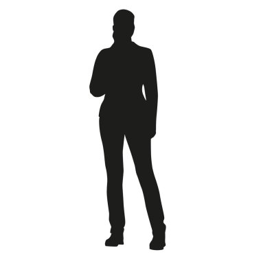 Young standing woman vector silhouette