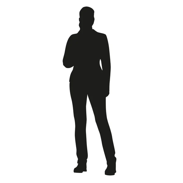 Young standing woman vector silhouette — ストックベクタ