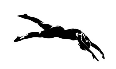 Kadın yüzücü, kadın yüzücü, izole vektör silueti. Yüzme kulübü logosu