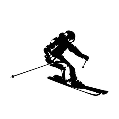 Kayakçı, kış kayağı, izole vektör silueti, yüksek karşıtlık illüstrasyonu