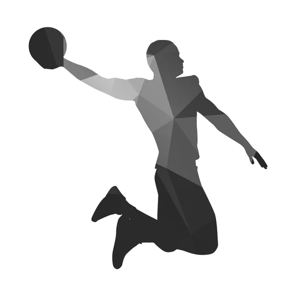 抽象的篮球运动员。大满贯扣篮，飞啊跳 — 图库矢量图片