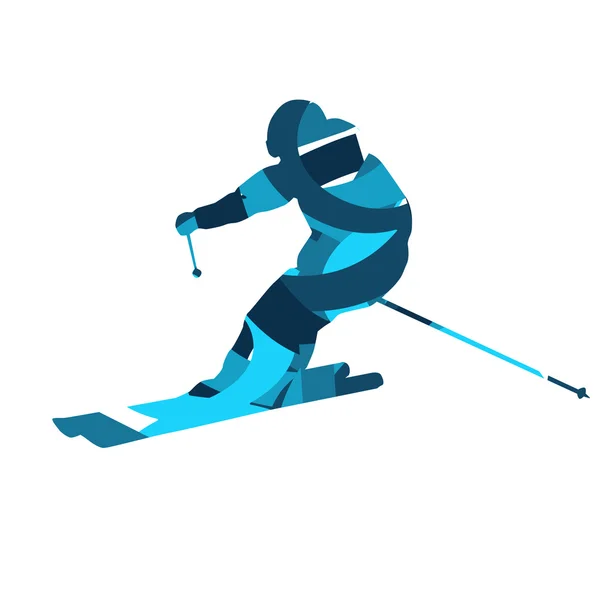 Esquiador de descenso. Silueta vector azul, diseño plano — Vector de stock