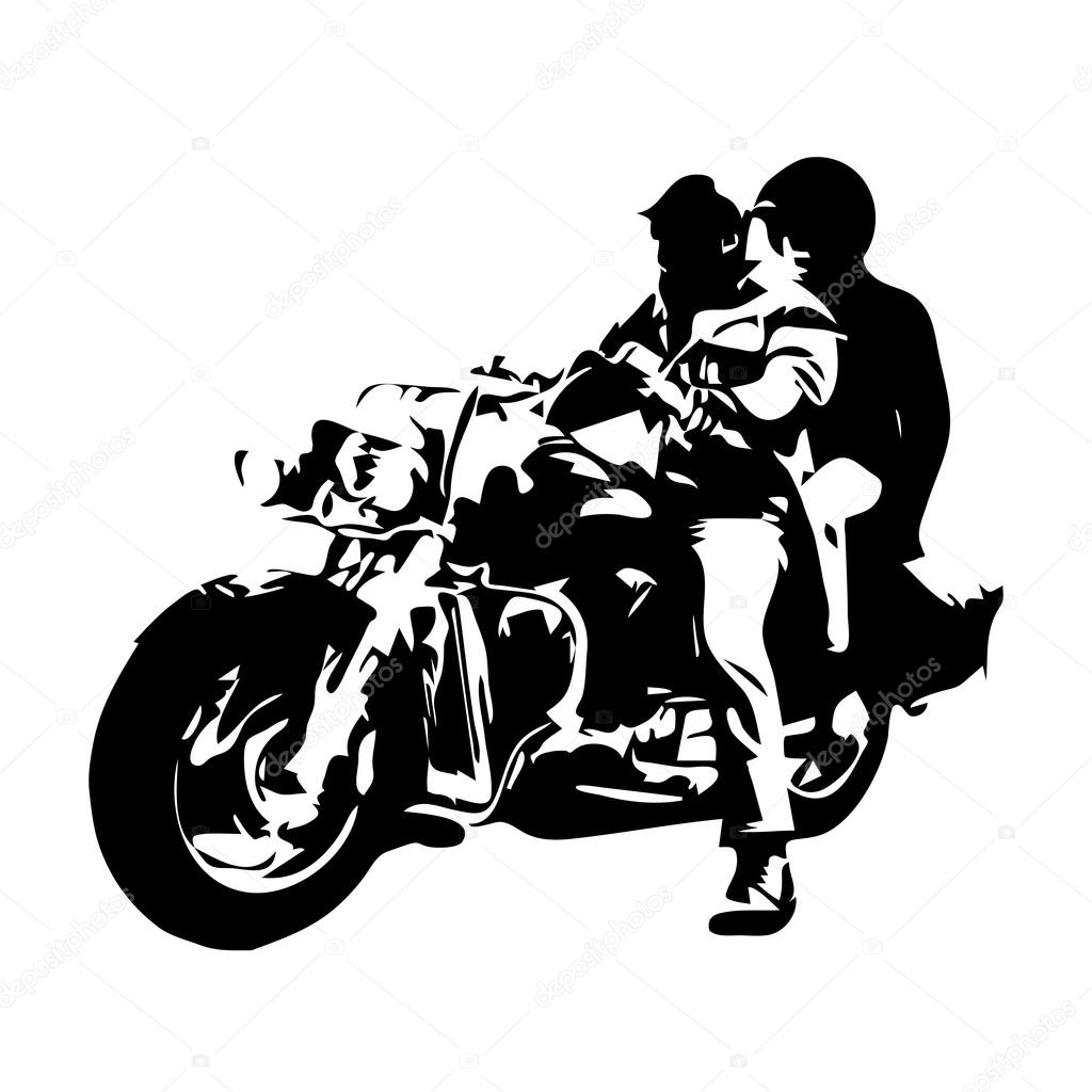 Motorcycle chopper, couple on motorbike, vector drawing