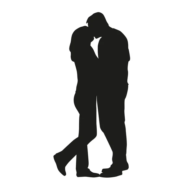 Couple kissing silhouette. In love — Stock Vector