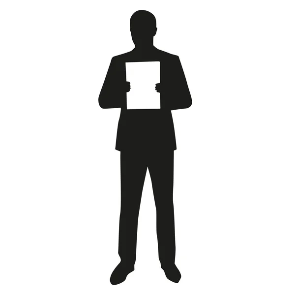 Un homme tenant un tableau blanc. silhouette vectorielle — Image vectorielle