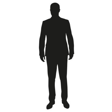 İş adamı ayakta. Erkek takım, vektör silhouet önden görünümü