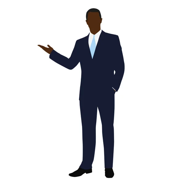 African American business man in office. Man in a dark blue suit — Stock Vector