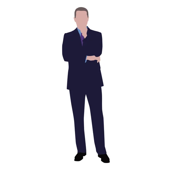Hombre de negocios pensando, dibujo vectorial. Hombre de traje oscuro de pie — Archivo Imágenes Vectoriales