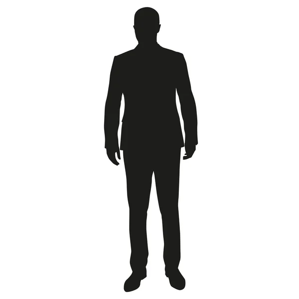 Zakenman permanent. Vooraanzicht van de man in pak, vector silhouet — Stockvector