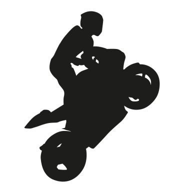 Motorcycle racing vector silhouette, wheelie clipart