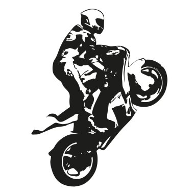 Motorbike racing vector drawing silhouette, wheelie clipart