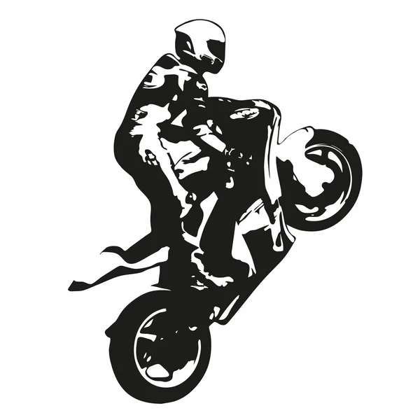 Motorbike racing vector drawing silhouette, wheelie — Stock Vector