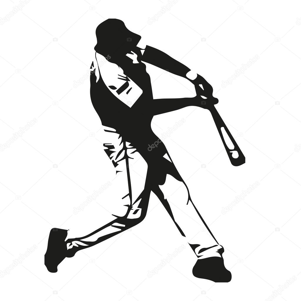 Baseball player vector illustration, batter swinging bat, hits b