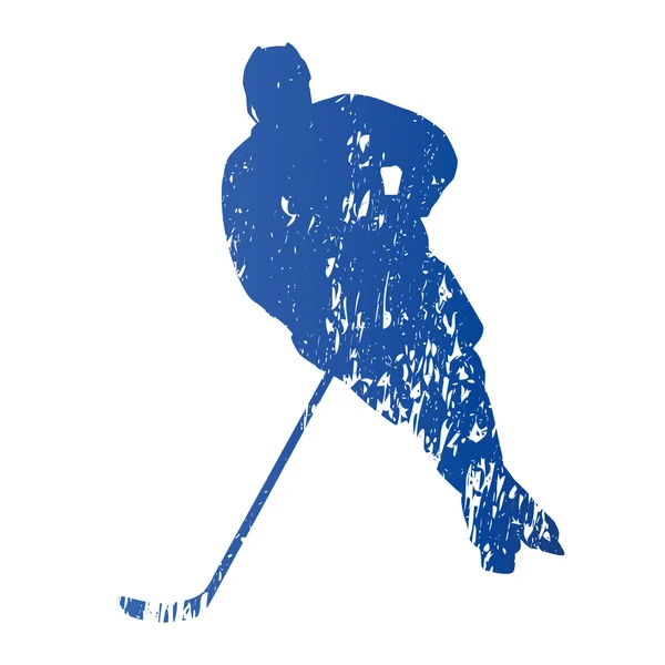 Ijshockeyspeler, abstracte grungy vector silhouet — Stockvector