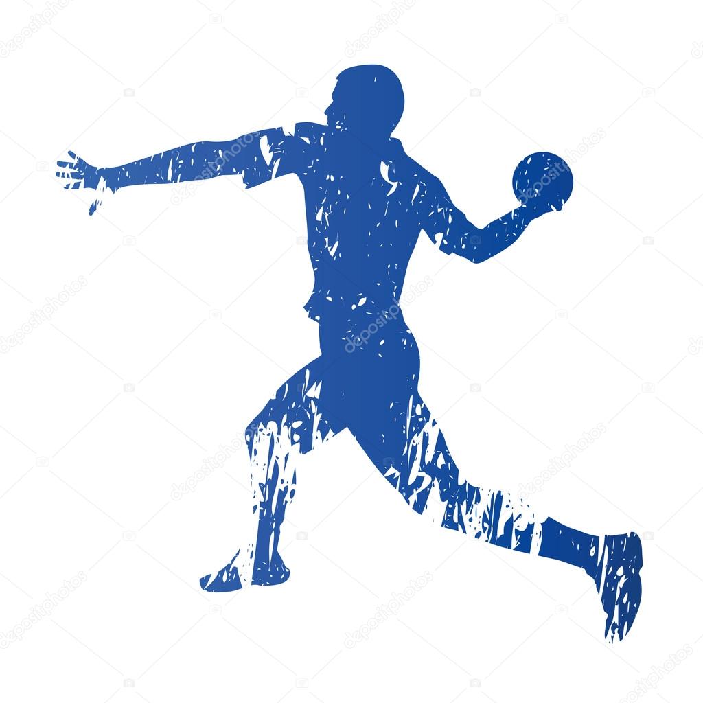 Handball player, abstract grungy vector silhouette
