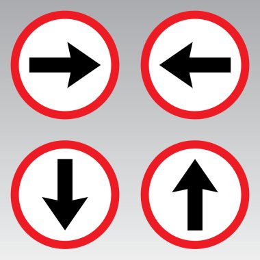 Doğrudan, geri, sol, sağ trafik işaretleri