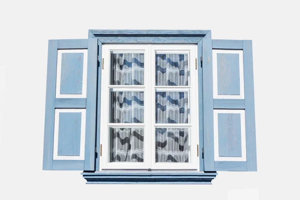 Ξύλινο Εξοχικό Σπίτι Στο Χωριό Παράθυρο Αρχιτεκτονική Υφή Μπλε Μπογιά — Φωτογραφία Αρχείου