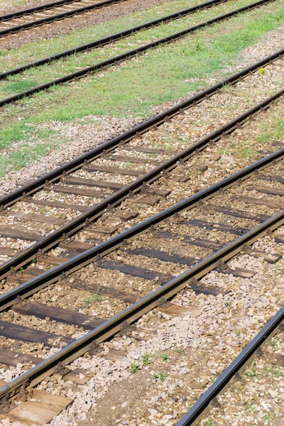 Železniční Pozadí Vlakový Průmysl Kolejnice Sleduje Strukturu Stará Dřevěná Kravata — Stock fotografie