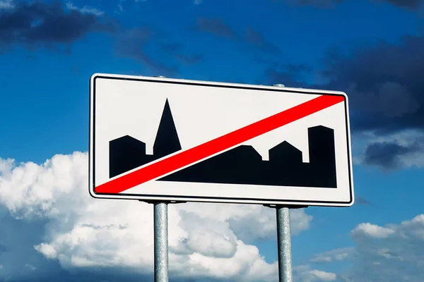 End of built up area road sign background. Speed limit road sign. — Stock Image End Built Area Road Sign Background Speed Limit Road Sign Stock Image