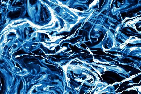 青い混乱の背景 抽象霧の雲 ネオン塗料のリークテクスチャ 宇宙インクの流れは未来的な背景に影響する 芸術的な濃い煙の煙の汚れ 電気雷はインクミックスパターンを見て — ストック写真
