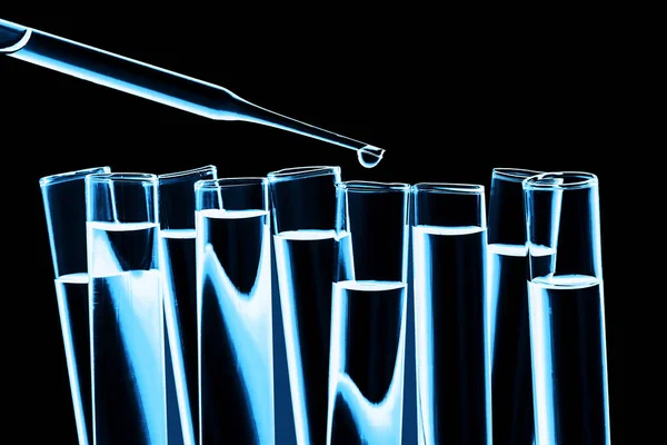 Laboratory Test Tubes Reflection Black Background — Stock Photo, Image