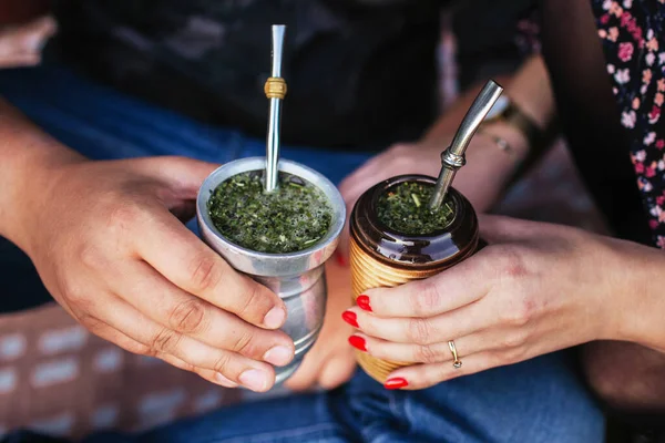 Bombilla Yerba Mate Çayı Özel Metal Pipet Güney Amerika Nın — Stok fotoğraf