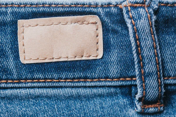 Jeans Blue Denim Texture Empty Label Tag — Stock Photo, Image