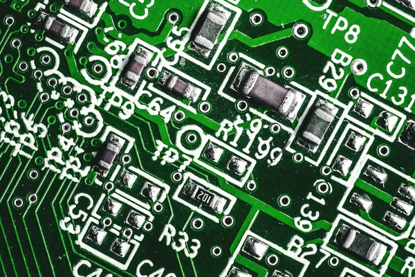 Chip Computador Verde Com Muitos Componentes — Fotografia de Stock