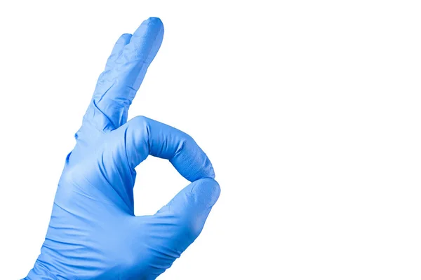 Doctor Hand Blue Gloves Isolated White Background — Stock Photo, Image