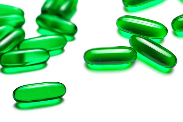 Zelené Pilulky Bílém Pozadí — Stock fotografie