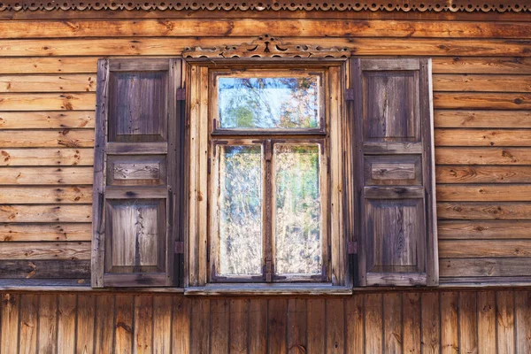 Vieille Fenêtre Bois Avec Mur Blanc — Photo