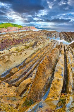Flysch, Flysch Cliffs, Bask Sahili UNESCO Global Geopark Ağı, Avrupa Geopark Ağı, Zumaia, Guipuzcoa, Bask Ülkesi, İspanya, Avrupa