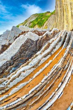 Flysch, Flysch Cliffs, Bask Sahili UNESCO Global Geopark Ağı, Avrupa Geopark Ağı, Zumaia, Guipuzcoa, Bask Ülkesi, İspanya, Avrupa
