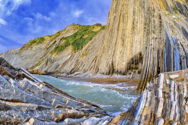 Flysch, Flysch Cliffs, Bask Sahili UNESCO Global Geopark Ağı, Avrupa Geopark Ağı, Zumaia, Guipuzcoa, Bask Ülkesi, İspanya, Avrupa