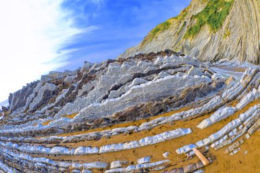 Flysch, Flysch Cliffs, Bask Sahili UNESCO Global Geopark Ağı, Avrupa Geopark Ağı, Zumaia, Guipuzcoa, Bask Ülkesi, İspanya, Avrupa