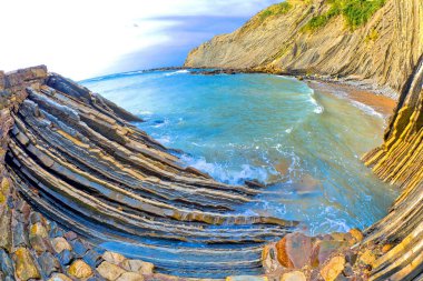 Flysch, Flysch Cliffs, Bask Sahili UNESCO Global Geopark Ağı, Avrupa Geopark Ağı, Zumaia, Guipuzcoa, Bask Ülkesi, İspanya, Avrupa