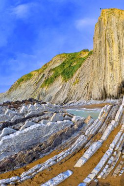 Flysch, Flysch Cliffs, Bask Sahili UNESCO Global Geopark Ağı, Avrupa Geopark Ağı, Zumaia, Guipuzcoa, Bask Ülkesi, İspanya, Avrupa