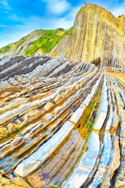 Flysch, Flysch Cliffs, Bask Sahili UNESCO Global Geopark Ağı, Avrupa Geopark Ağı, Zumaia, Guipuzcoa, Bask Ülkesi, İspanya, Avrupa