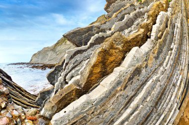 Flysch, Flysch Cliffs, Bask Sahili UNESCO Global Geopark Ağı, Avrupa Geopark Ağı, Zumaia, Guipuzcoa, Bask Ülkesi, İspanya, Avrupa