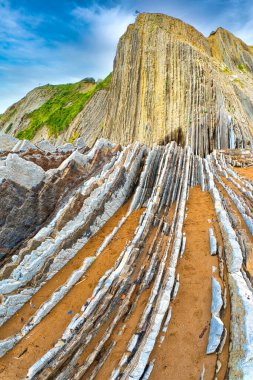 Flysch, Flysch Cliffs, Bask Sahili UNESCO Global Geopark Ağı, Avrupa Geopark Ağı, Zumaia, Guipuzcoa, Bask Ülkesi, İspanya, Avrupa